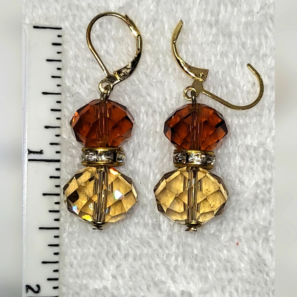 Topaz and Smoke Beaded Necklace and Dangle Earrings Set / Pierced - Picture 3 of 4